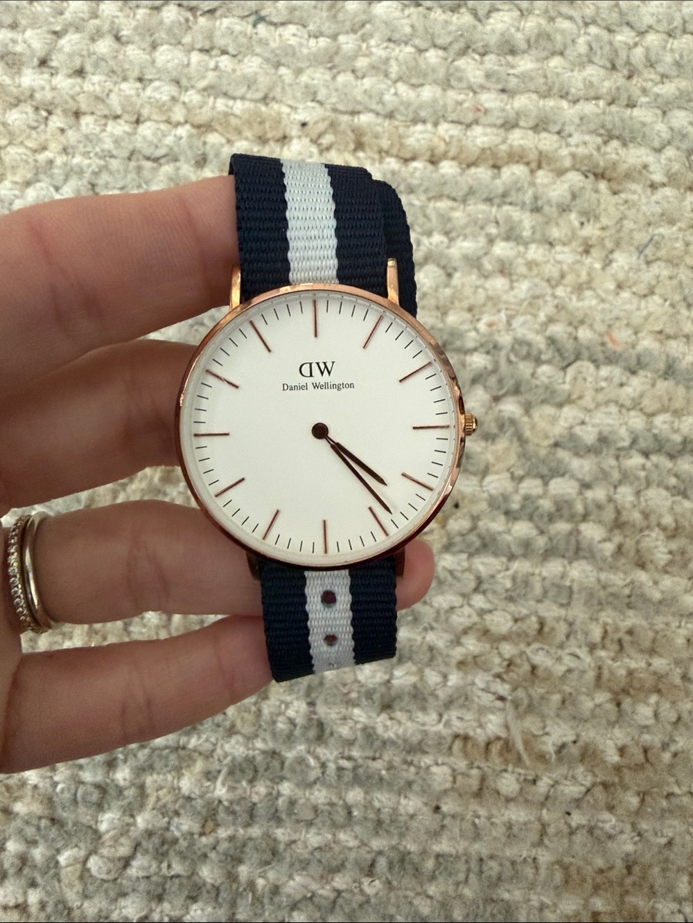 Daniel Wellington Watch White Dial Navy & White Stripe NATO Strap
